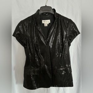 Black, button up, sequin